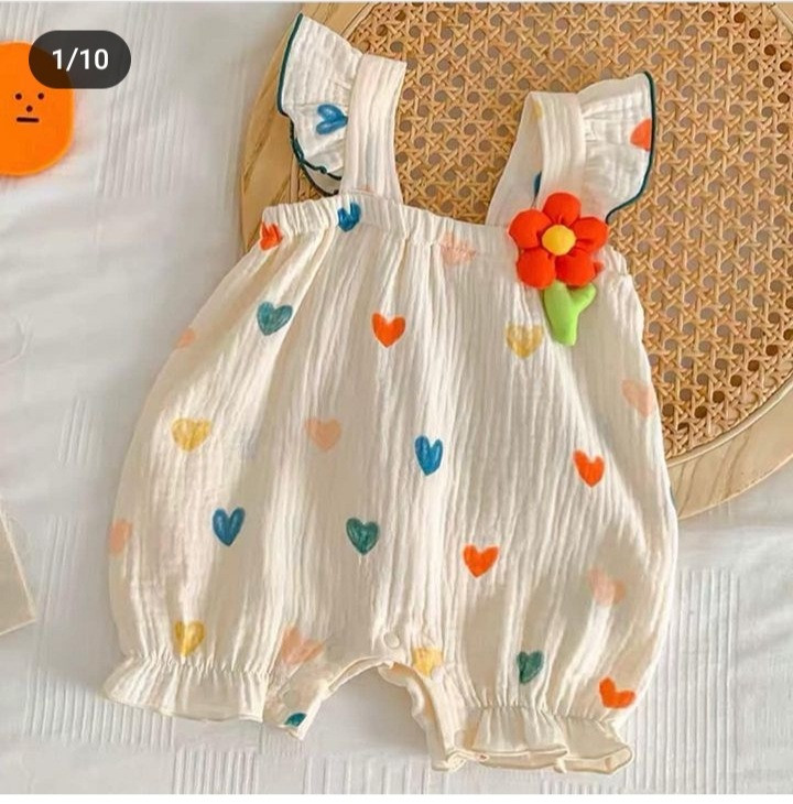 رامپر قلبی نوزادی رنگارنگ flower جنس موسلین
