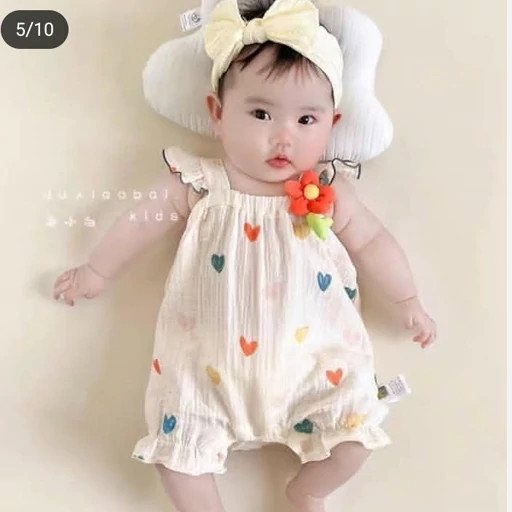 رامپر قلبی نوزادی رنگارنگ flower جنس موسلین