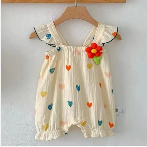 رامپر قلبی نوزادی رنگارنگ flower جنس موسلین