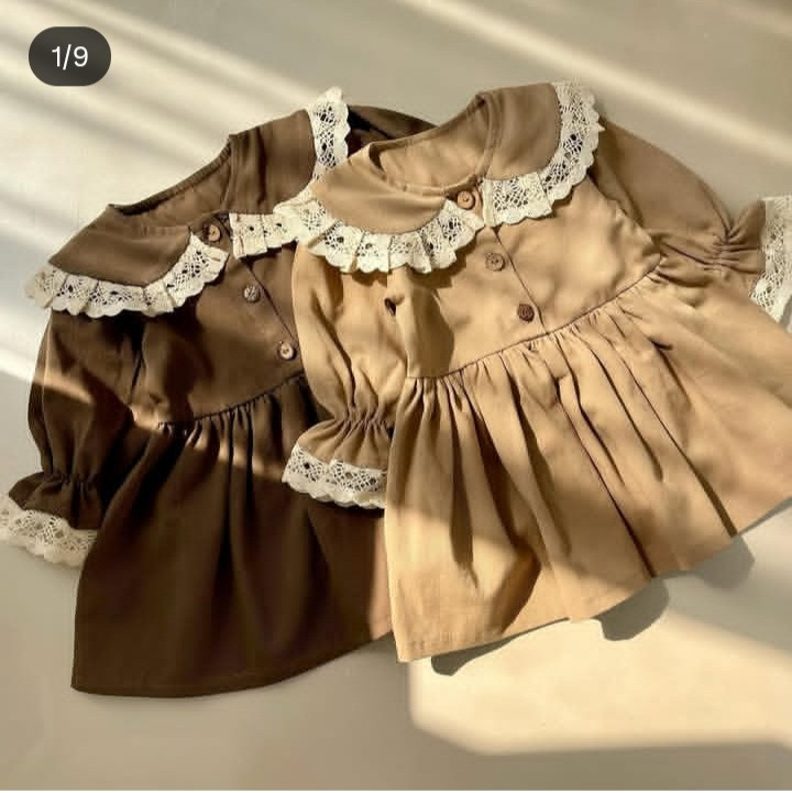 سارافون یقه ب ب نوزادی کتان مجلسی پاییزه
