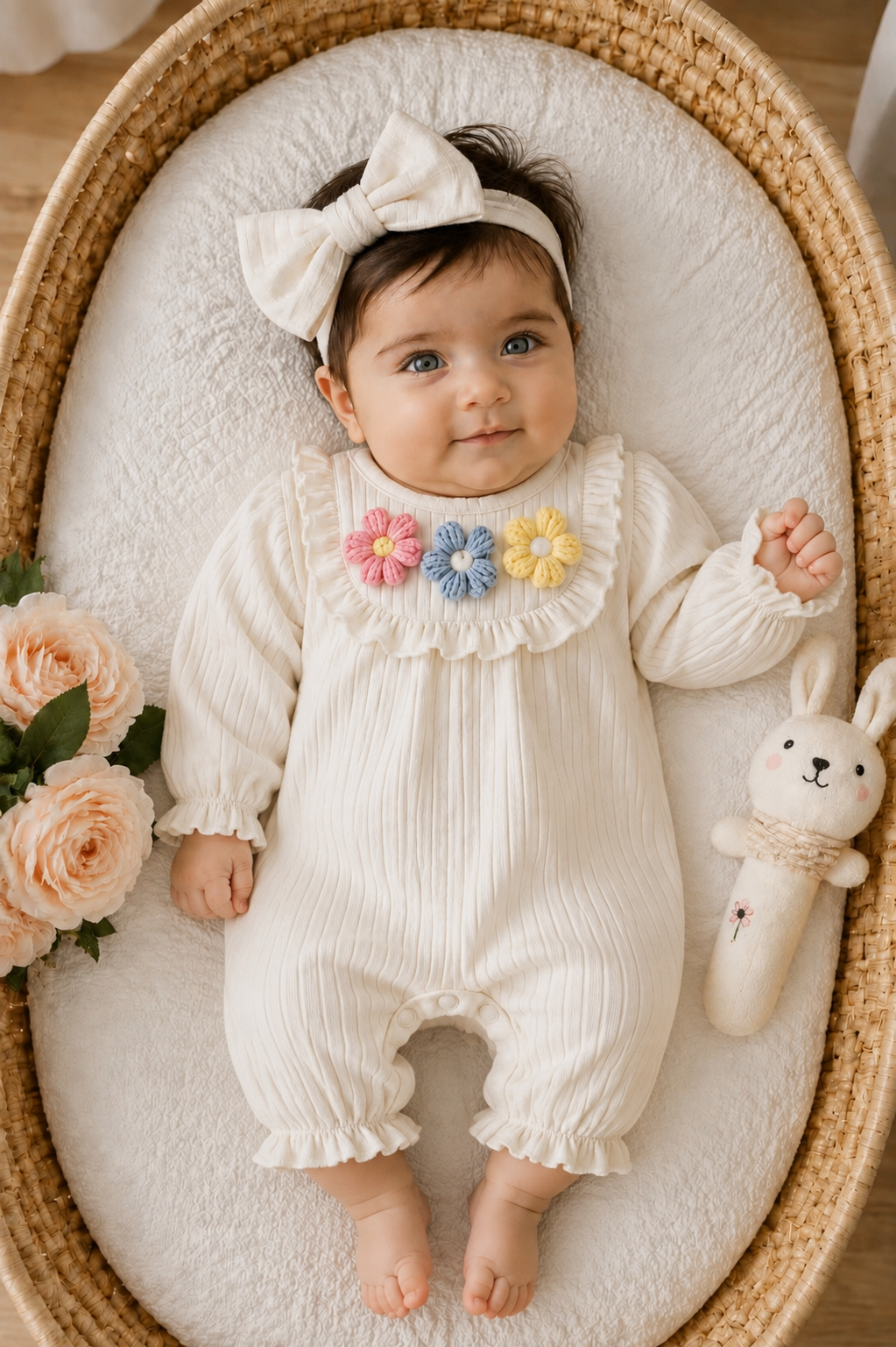 سرهمی نوزادی گل دار مجلسی پاییزه جنس نخ پنبه